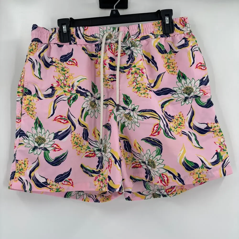 Polo Ralph Lauren Mens Large Pink Blue Floral Pattern Stretch Waist Swim Trunks